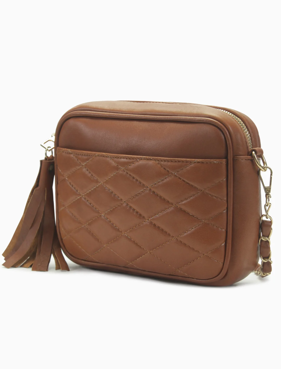 Quilted Camera Bag, Cognac, detail