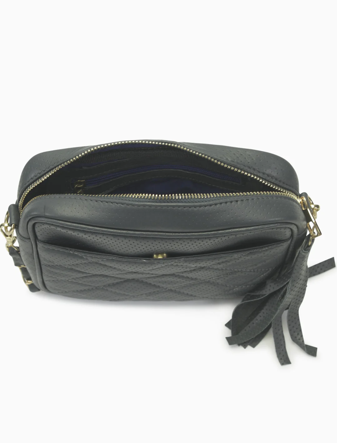 Quilted Camera Bag, Black, detail
