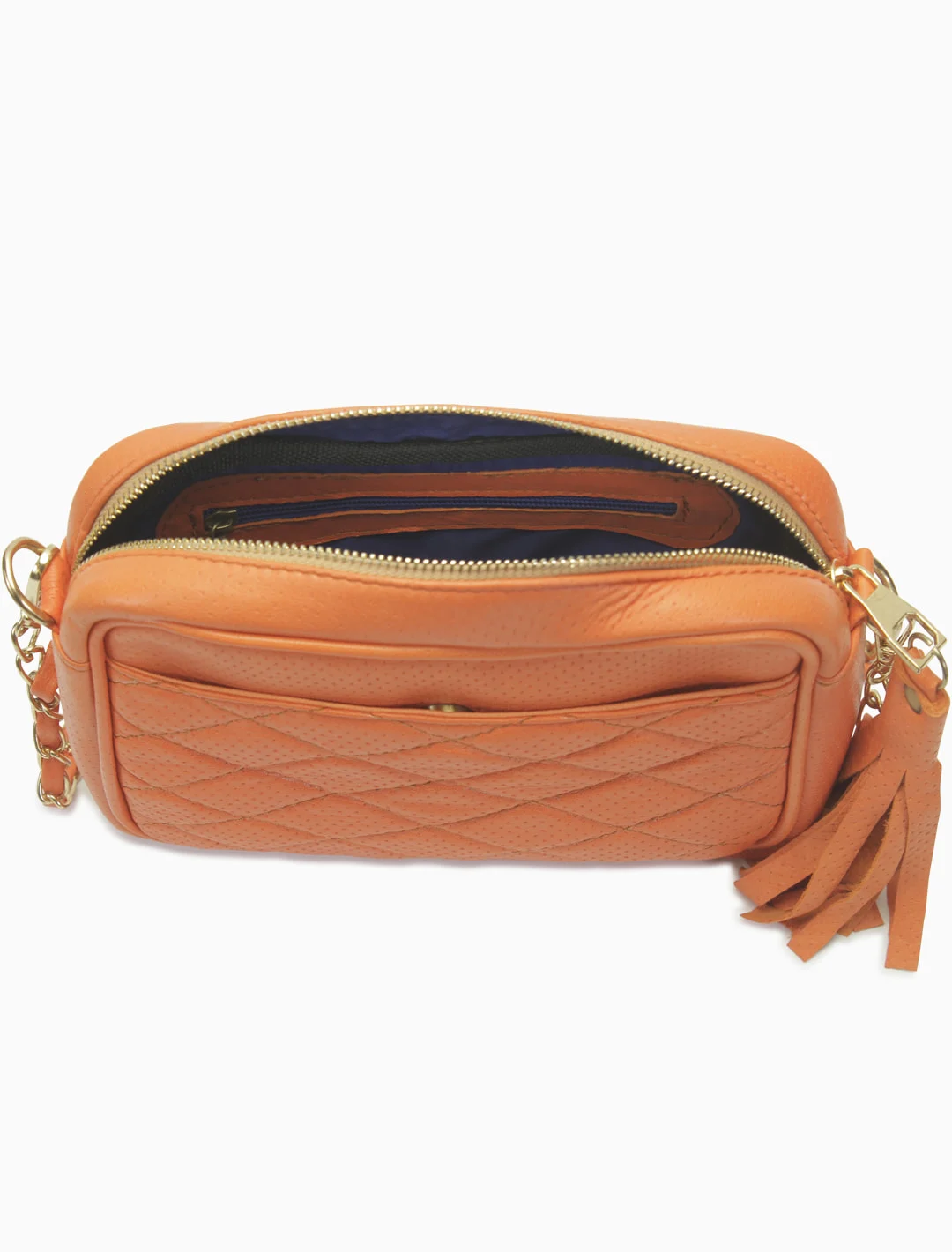 Quilted Camera Bag, Tangerine, detail