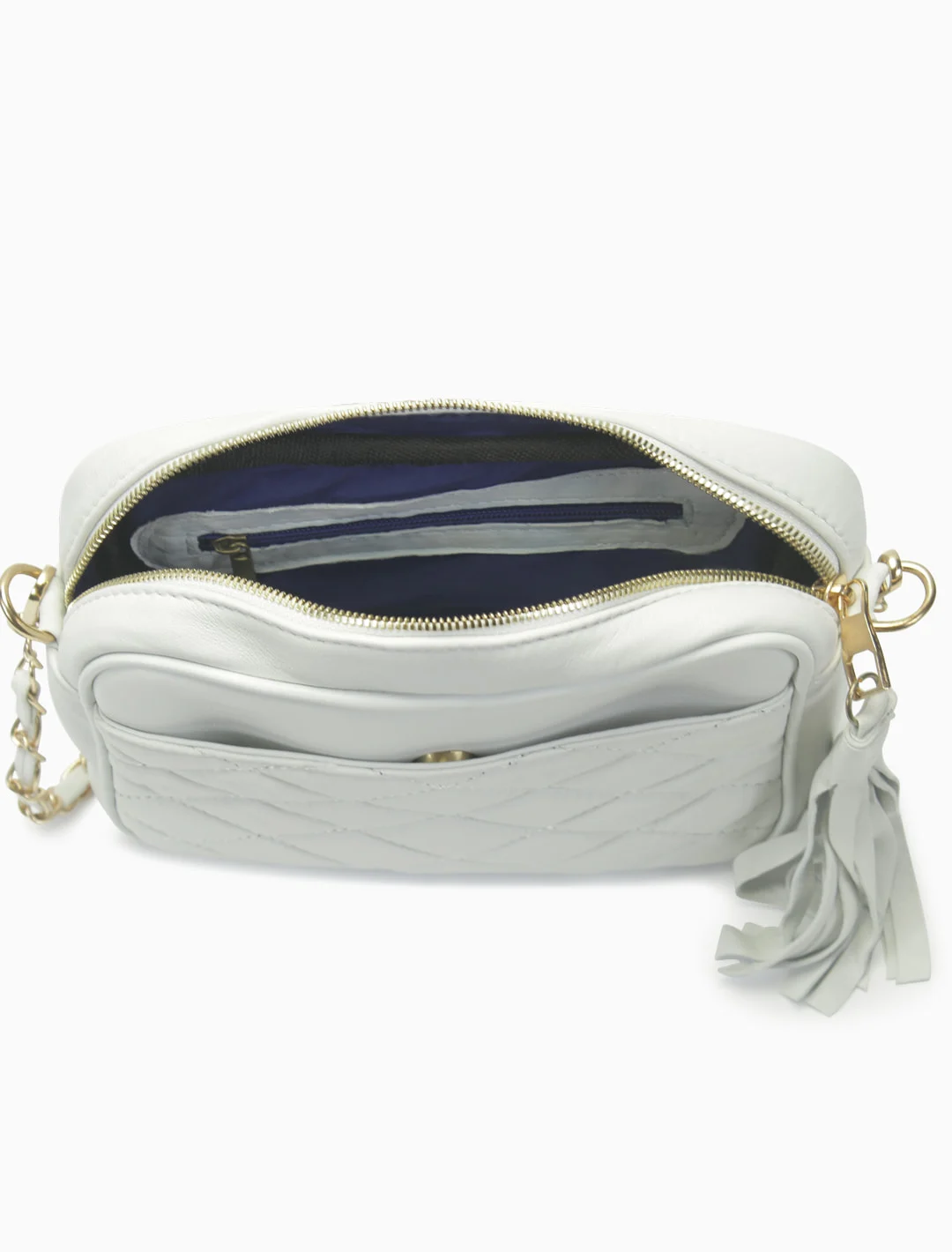 Quilted Camera Bag, White, detail