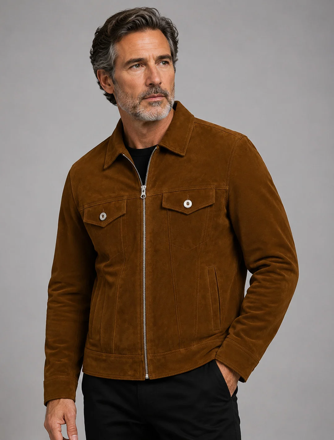 Suede Trucker Jacket, carried